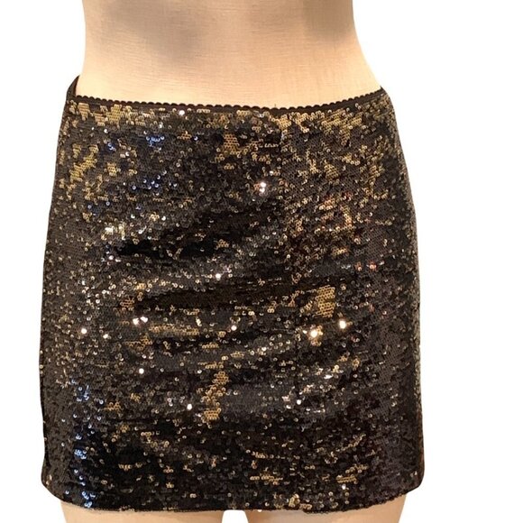 Forever 21 Black Sequin Mini Skirt Sz S #208J - Picture 5 of 8